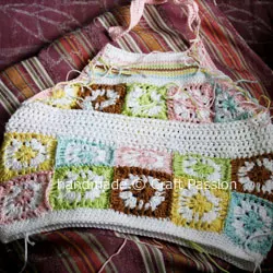 Crochet the back band for the granny square top