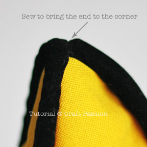 neaten the ends Sew piping