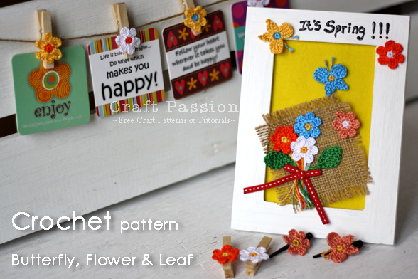 Free crochet pattern & tutorial of small, simple & easy to make butterfly flower leaf to give some Spring motifs for your embellishment.