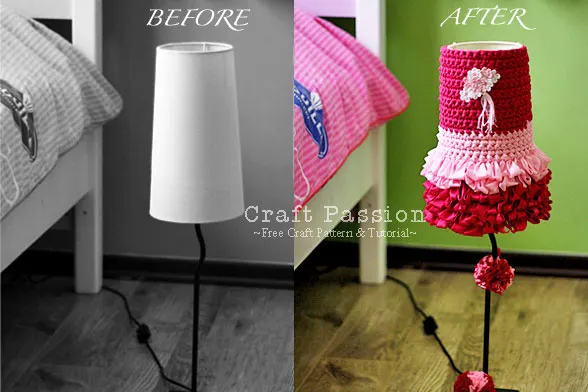 Transform the appearance of an outdated lamp by creating a stylish new crochet lampshade cover for it.