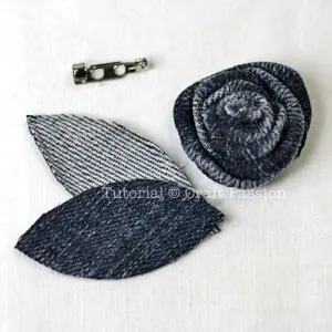 denim rosette brooch