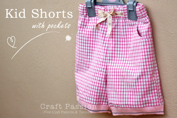 Get the free sewing pattern for kid shorts (with pockets) of age around 7 year-old and learn how to sew it in detail instructions that come with photos.