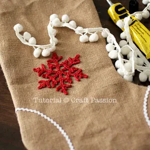 decorate burlap stocking