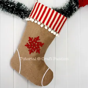 embellished burlap christmas stocking