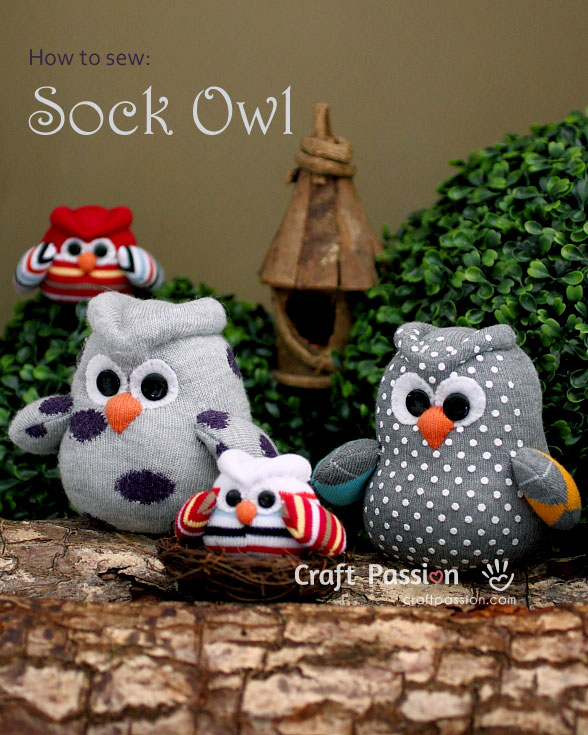 sock owl family owl stuffed animal sewing pattern