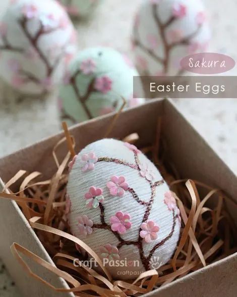 Celebrate Easter with a Japanese Sakura theme. Create easy and beautiful Easter Eggs using yarn and flower sequins in just 5 minutes!