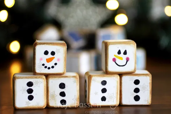 melted snowman wooden cubes