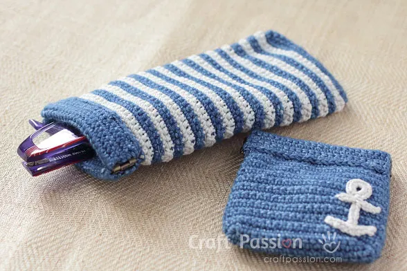 crochet nautical pouch