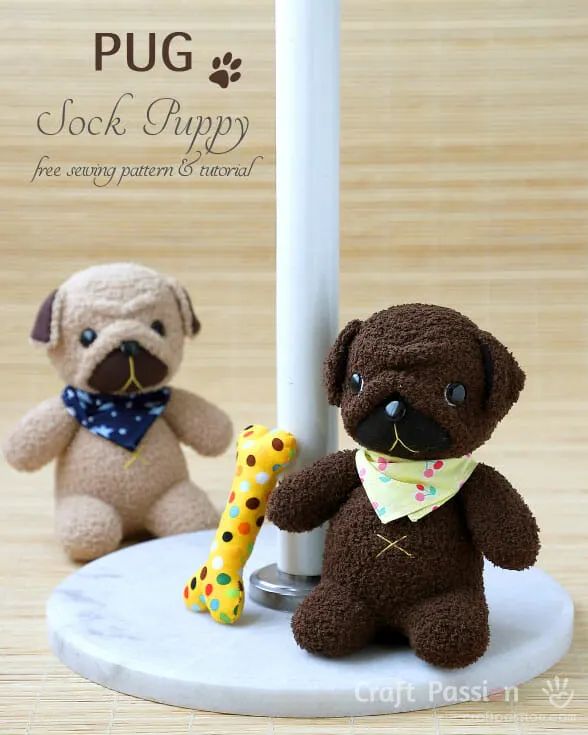 sock pug dog stuffed animal sewing pattern