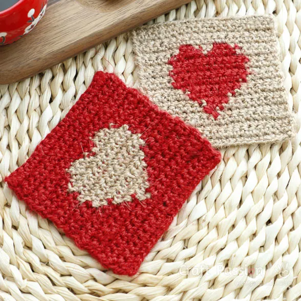 crochet valentine heart coasters