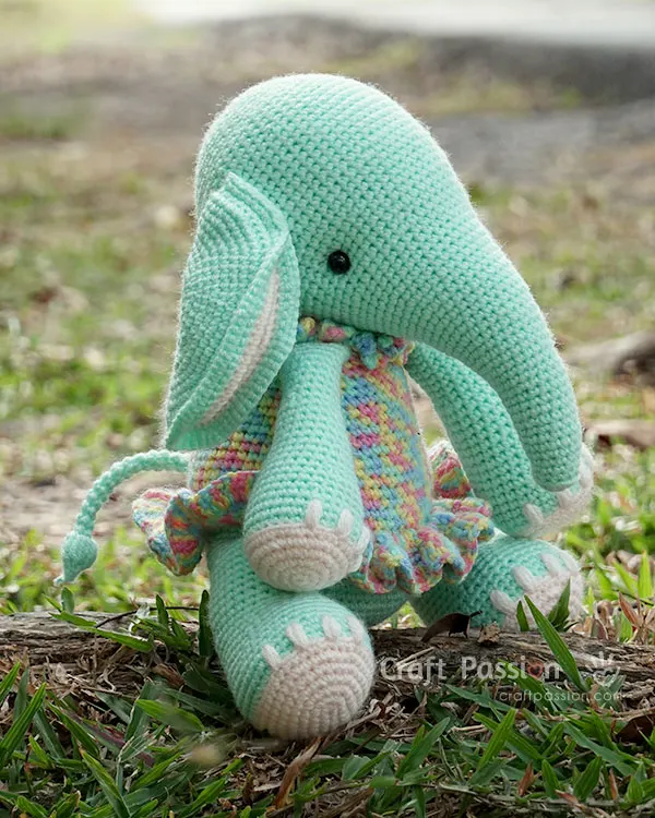 crochet elephant with integrated dress