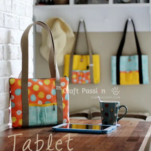 Free bag sewing pattern & tutorial for making a tablet-size bag for iPad, Surface, or Fire; also great for books. Can be sewn with or without a zipper.
