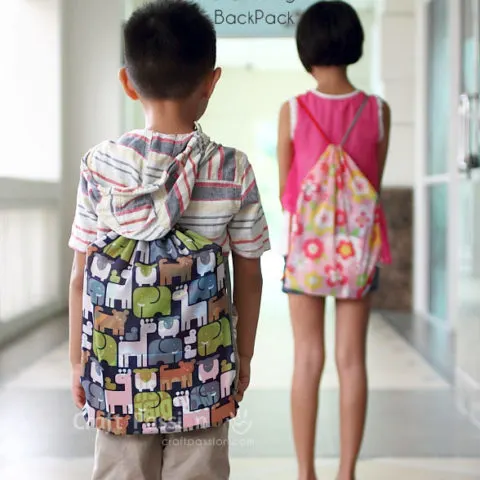 Get the pattern and tutorial to sew drawstring backpack. Great as the kid's school activity bag or as the laundry bag etc.