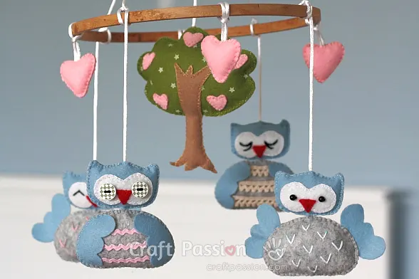 easy baby mobile with owl and tree, free sewing pattern & tutorial