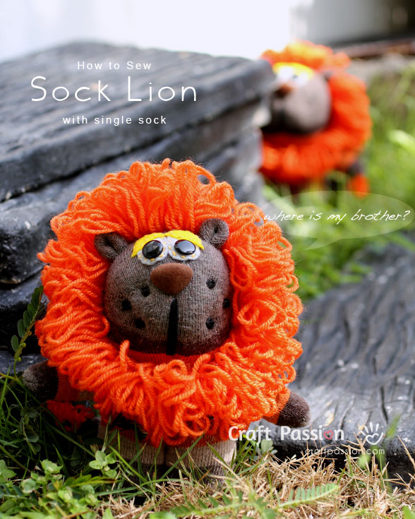 sock lion hideseek stuffed lion sewn from sock
