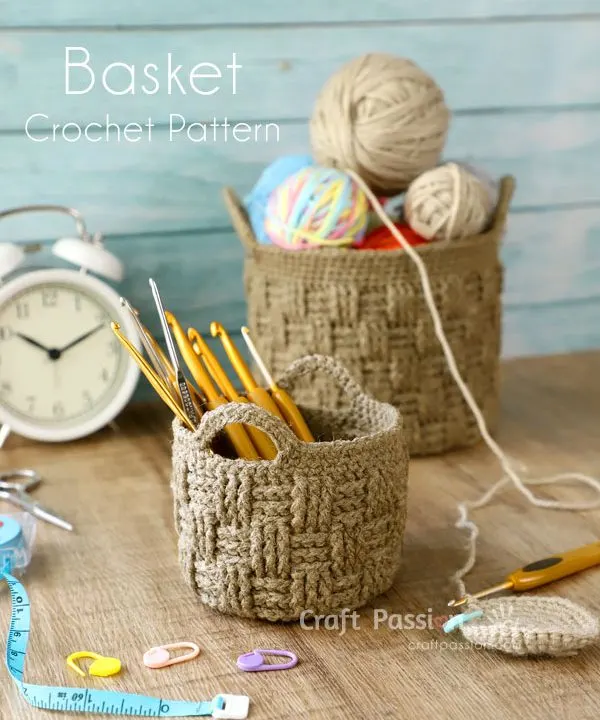 basket-weave crochet basket