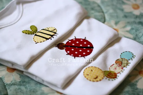 Get free Garden Bug applique patterns and tutorial on how to do hand applique on onesie.&nbsp;Consist of &nbsp;Bumble Bee, Lady Bug and Caterpillar.
