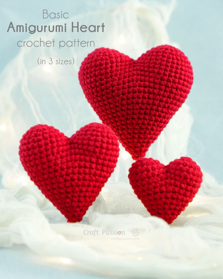 Learn how to crochet an amigurumi heart with this free pattern in 3 sizes. Easy step-by-step tutorial + downloadable instructions.