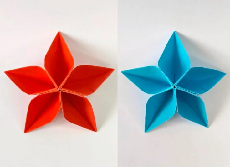 Let's begin the list with the easiest origami flower. This flower is made of five simple origami petals that have been glued together to form a flower.