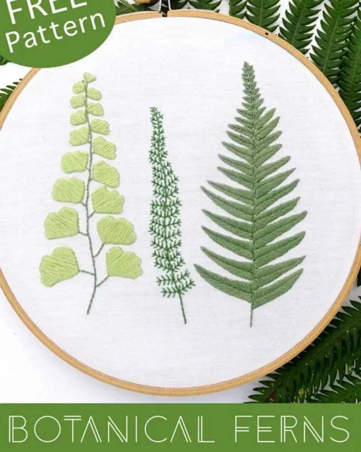 Here is a botanical embroidery design that only requires three green-colored flosses. It also has only three types of embroidery stitches so it is simple to follow. Skill Level: Easy