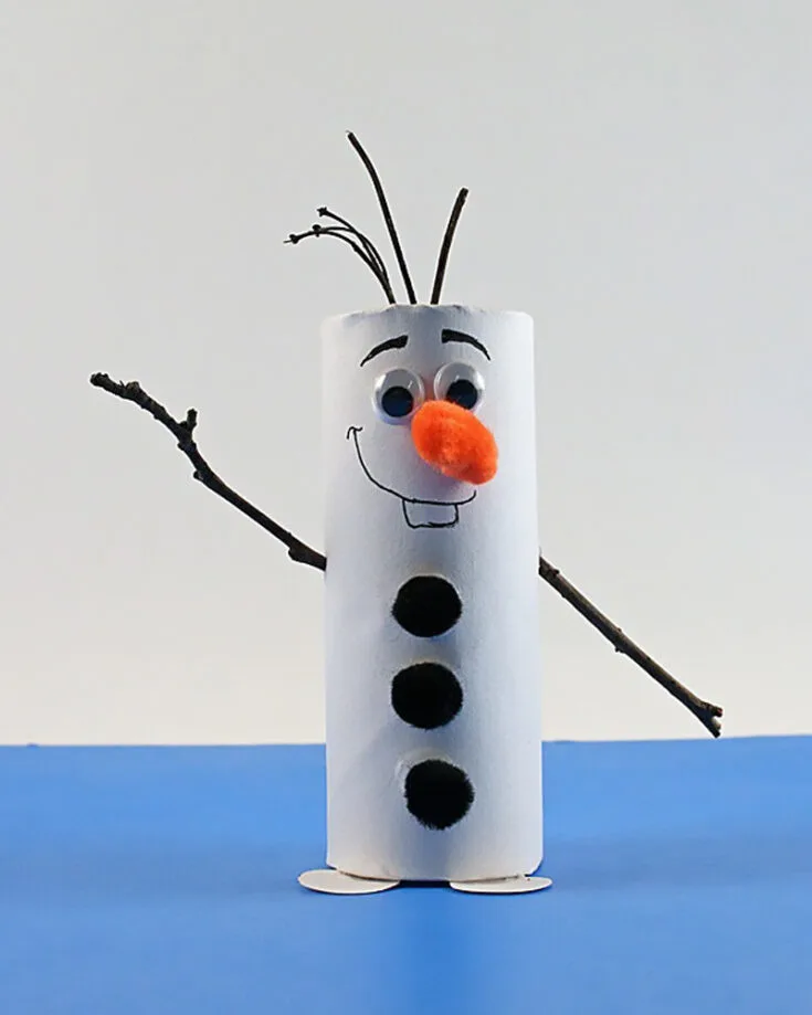 Bring the magic of Frozen to life with this fun and easy cardboard tube Olaf craft! Wrap the cardboard tube with white paper and add details like eyes, a carrot nose, and twig arms to recreate everyone's favorite snowman. Don't forget to give him a warm hug!