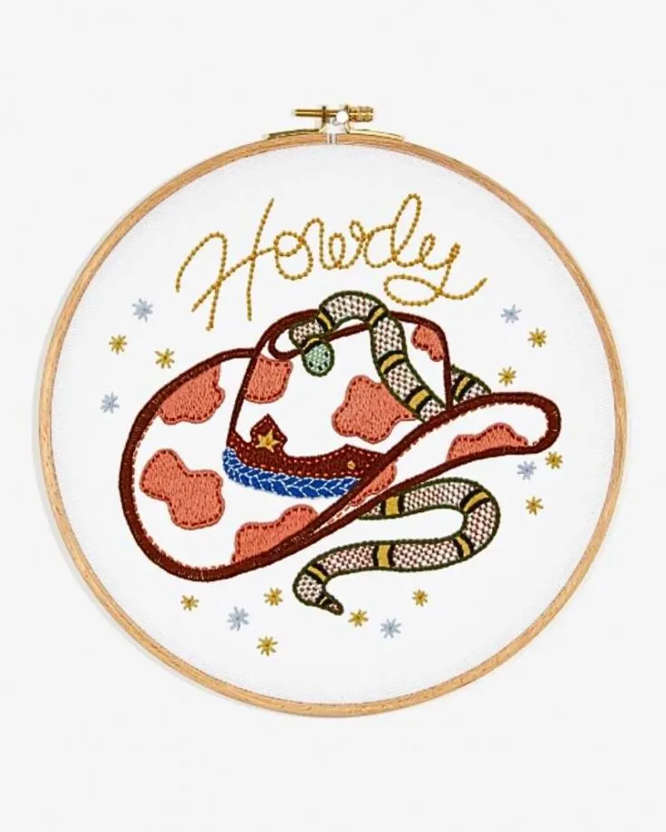 We can&rsquo;t get enough of the cute little snake on the cowboy hat embroidery. Integrate a Wild West flare onto your embroidery project to feel like a true cowboy. Skill Level: Advanced