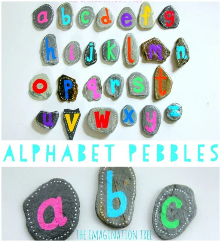 DIY alphabet pebbles with painted rocks