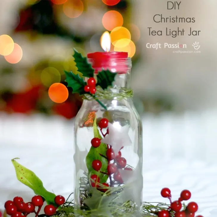 DIY a Frosted Glass Jar Tea light Stand to decorate your dining table, especially during the holiday season. Adapt the method for other occasions.