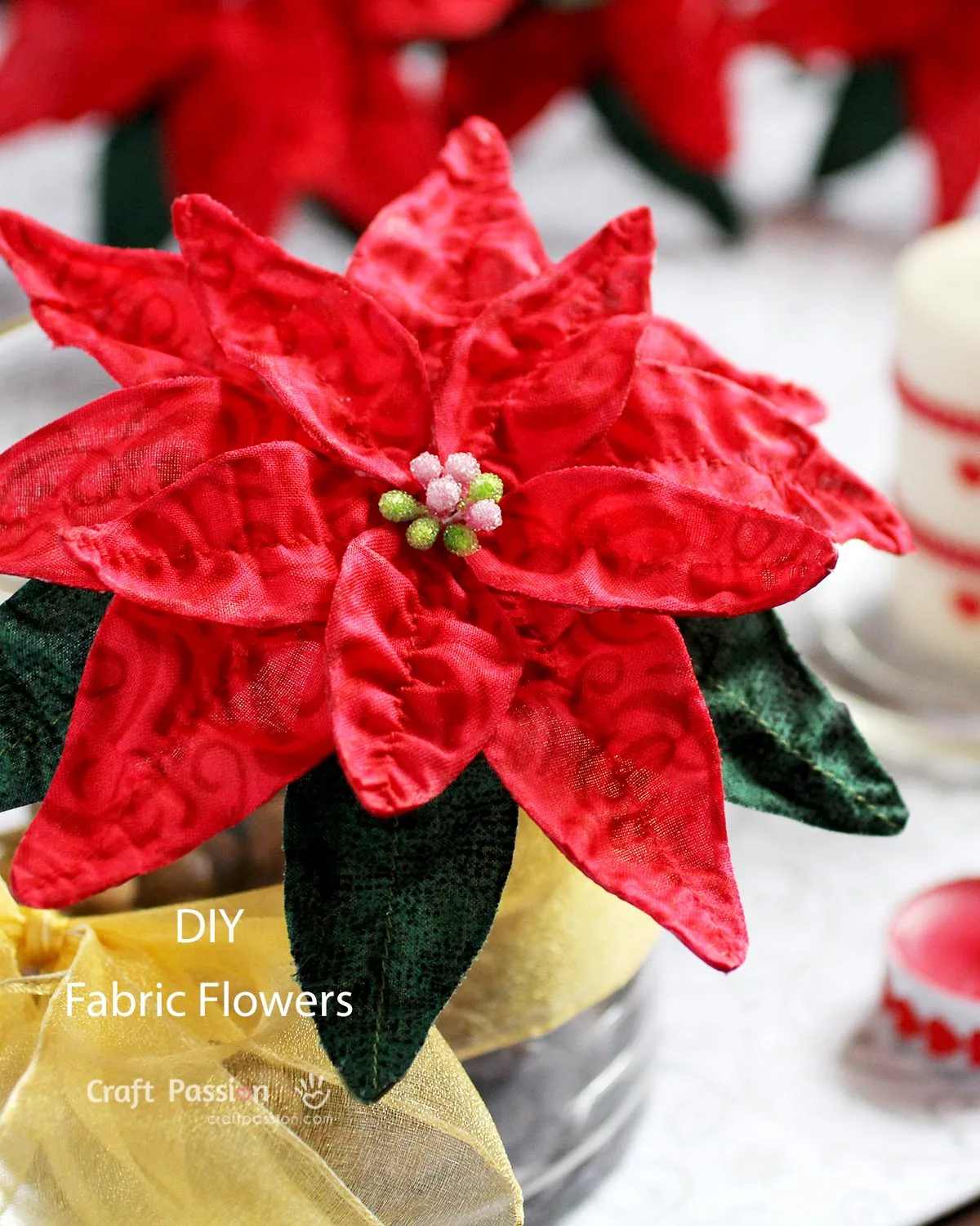 Learn how to make a fabric flower with this simple poinsettia tutorial. Use fabric and wire to create festive Christmas decorations or DIY bouquets.