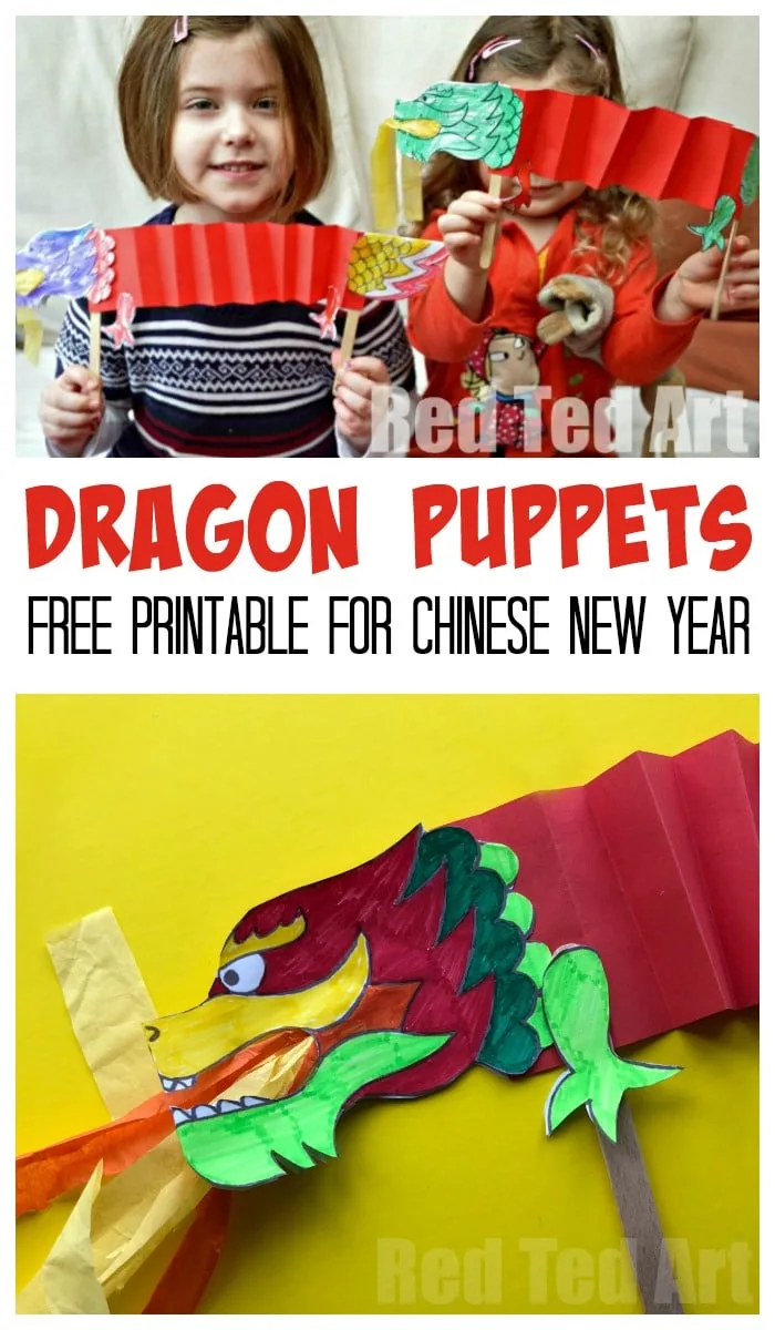Image for Chinese New Year Craft: Dragon Puppet - Red Ted Art