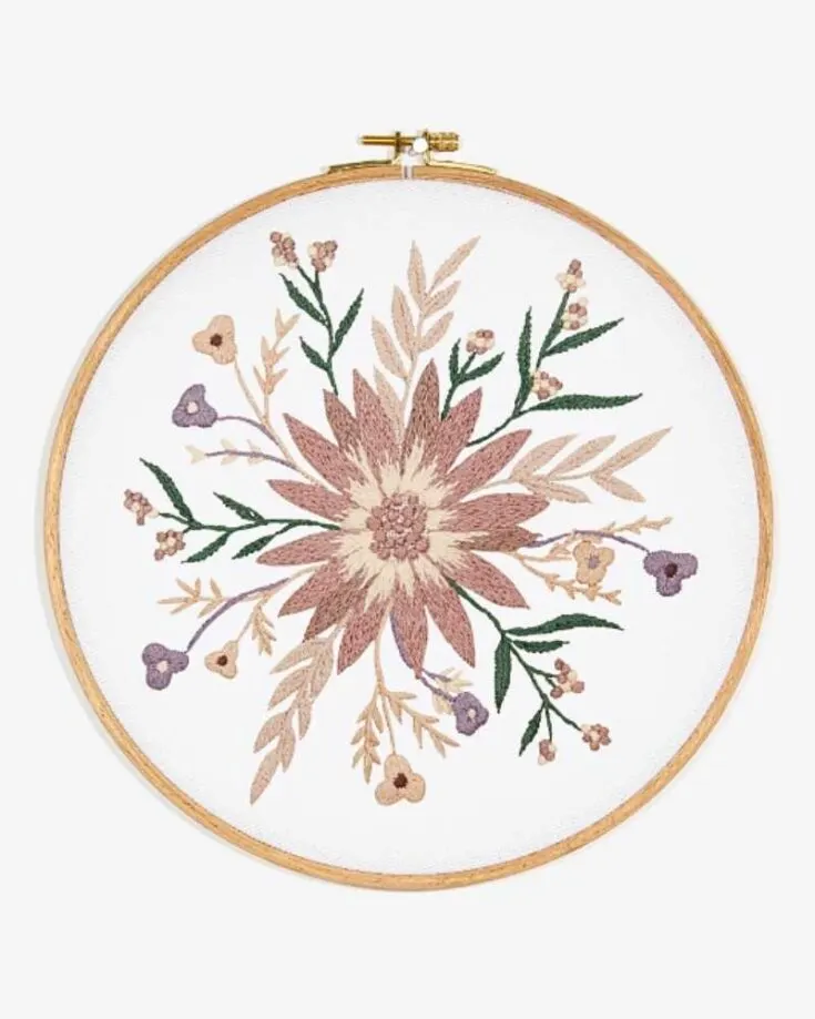 Here is one of our favorites. It is a bold embroidery pattern that looks like floral fireworks on fabric. Skill Level: Intermediate