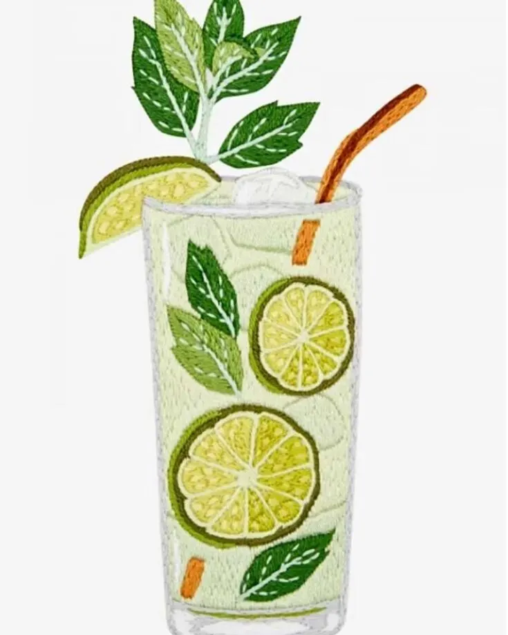 Craving a refreshing cocktail during the summer heat? This mojito embroidery simply quenches your thirst and, it looks oh so delicious. Skill Level: Advanced