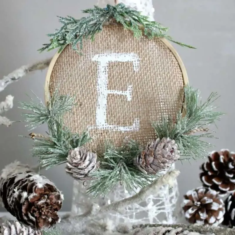 Personalized burlap embroidery hoop ornaments can be thoughtful gifts or themed decorations for a birthday party, baby shower or any festivities! Decorate the embroidery hoop with seasonal accents to your liking.