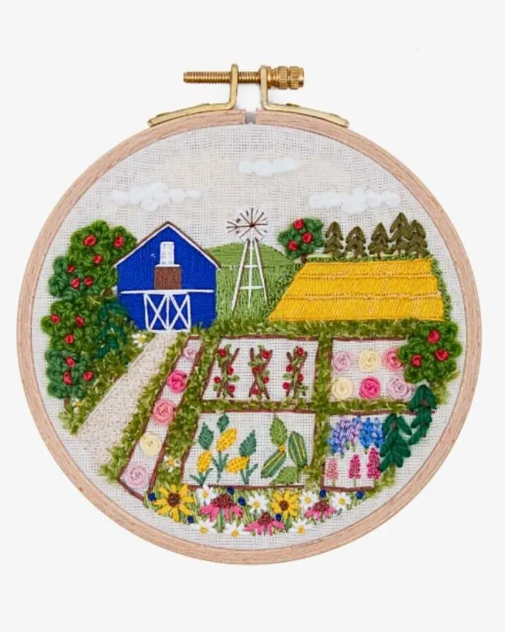 Have a look at this cute farm life embroidery pattern. There are so many variations, textures, and stitching patterns in this embroidery project. It feels like a storybook! Skill Level: Advanced