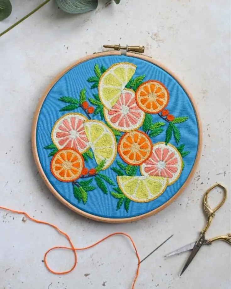 This juicy lemon embroidery has a place in my heart. If you have recently seen the movie &ldquo;Saltburn&rdquo;, this embroidery piece reminds us so much of the aesthetics of the film. It makes you feel warm, sunny, and summery on the inside.&nbsp; Skill Level: Intermediate