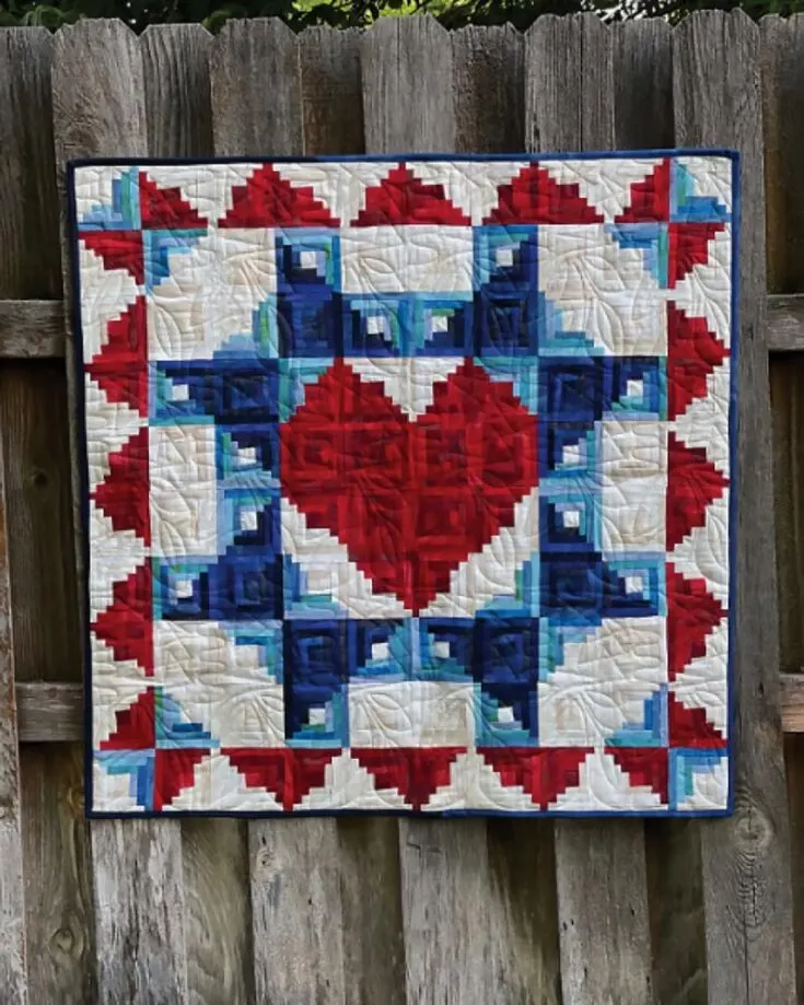 Check out this Americana-inspired quilt called the American Sweetheart. It&rsquo;s an inexpensive pattern that combines traditional log cabins with courthouse step blocks. The final measurements are approximately 40&rdquo; x 40&rdquo;.