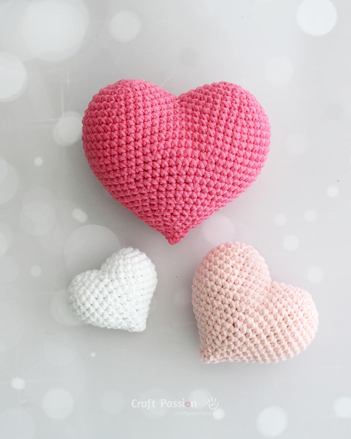 Crochet puffy heart with joined bumps and stuffed shape