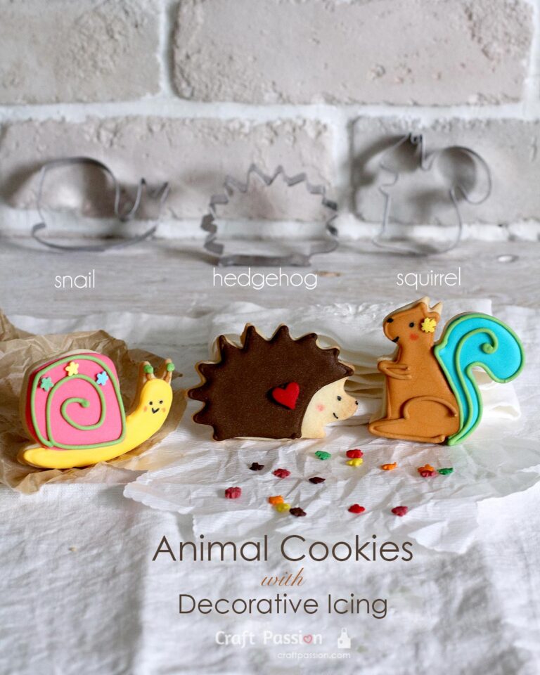 Bake adorable hedgehog, squirrel, & snail-shaped animal cookies and bring them to life with royal icing designs using the piping & flooding method.