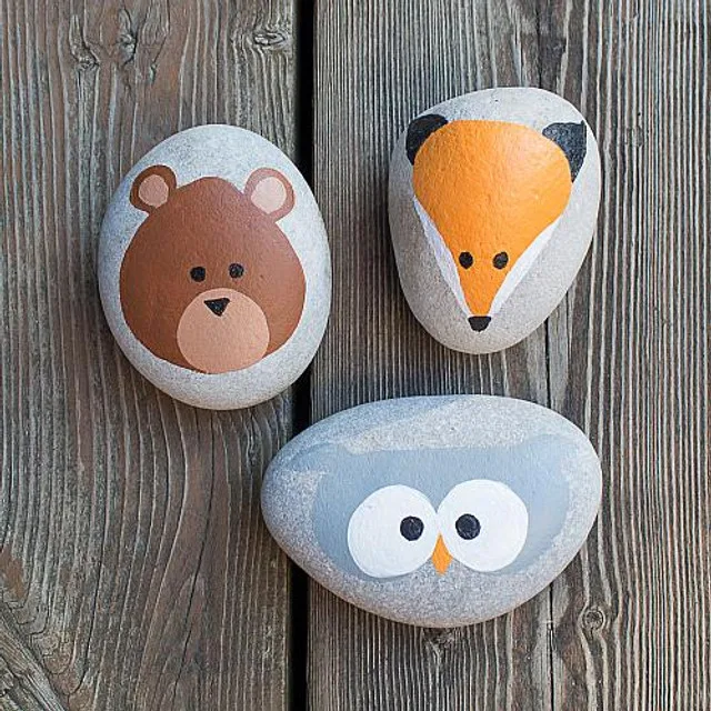 woodland animal rock painting ideas
