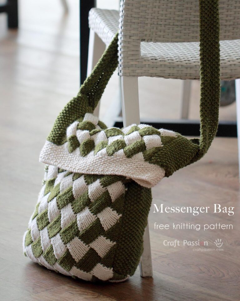 Free knitting bag pattern to knit a college look Messenger Bag, with a cross-body strap & side pocket. The pattern comes with a lining tutorial. 