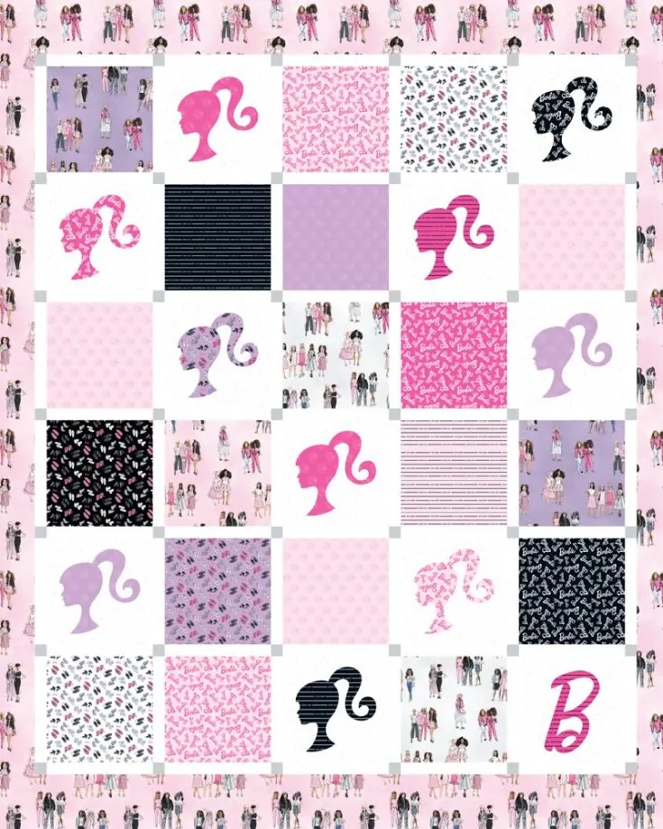 We found this adorable Barbie Girl Panel quilt that all Barbie lovers and fans should own! This delightful design is effortless to make; all you need are some Barbie print fabrics, and watch the magic unfold as you piece the blocks together. It captures the sweet joy and nostalgia of childhood and playing with Barbie dolls, and it&rsquo;s the perfect quilt to make for your little girl. The finished size is 60.5&rdquo; x 71&rdquo;.