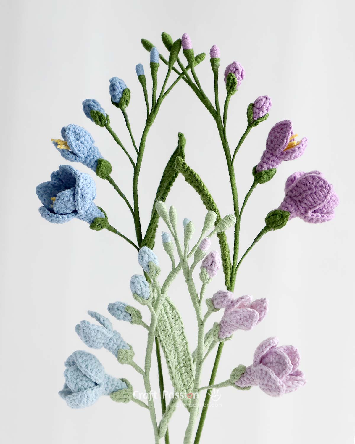 beautiful freesia crochet pattern Free crochet freesia flower pattern showing a handmade stalk from bud to full bloom