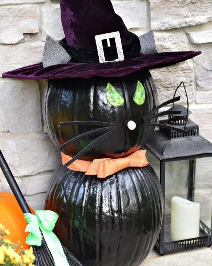 Discover the joy of making Halloween crafts with your family by trying this Black Cat Pumpkin! Using spray paint, spray over some black paint as you watch it transform into the most adorable black kitty cat!