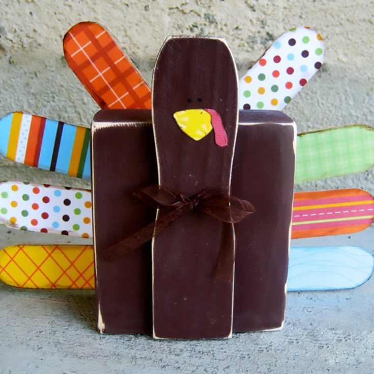 Learn how to make this sturdy wooden turkey made out of wood blocks. Stack, arrange, and create your own feathery friend using vibrant blocks to add a splash of color to your home decor!