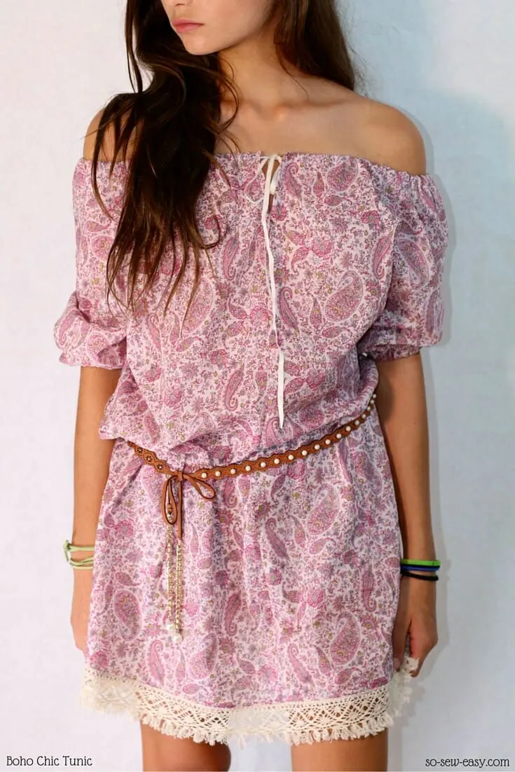 In love with the boho chic aesthetic? This wonderful tutorial from Mayra might pique your interest! Lined with lace at the hem of the skirt, this knee-length tunic is airy and super comfortable! You'll need an elastic for the neckline and sleeves. This pattern includes sizes from 8-20.