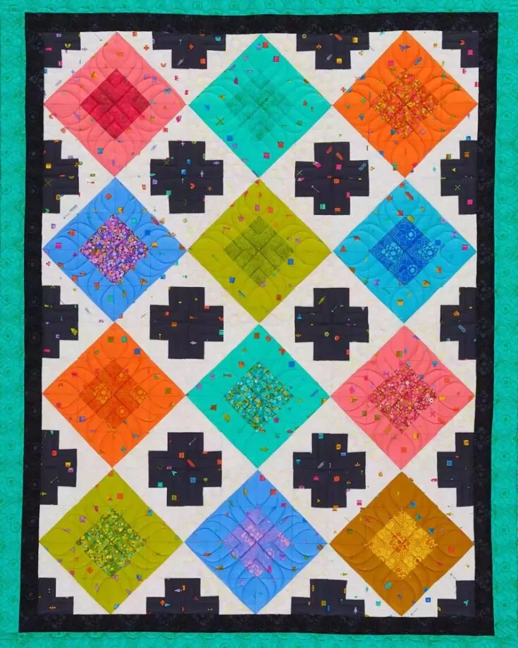 Here's a pattern that you can try making over the weekend! Like its name, this Bold And Beautiful throw quilt measures approximately 43 &frac12;" x 55 &frac12;" and features highly saturated and contrasting colors with a black and white base with a gorgeous turquoise on its borders.&nbsp;