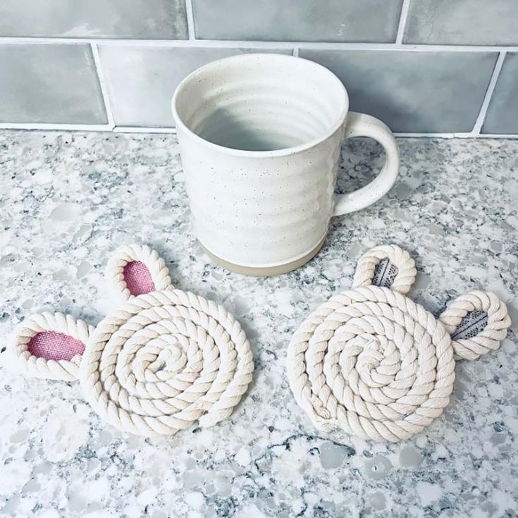 These bunny rope coasters are a perfect craft for Easter and they are incredibly easy to craft too. Your guests are sure to be delighted to place their mugs onto these adorable coasters during a teatime chat.