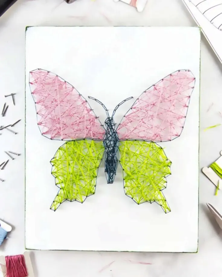 Try out this string art project! Get twirly as you and your family thread vibrant string colors to form the prettiest butterfly. It provides you with a free template to follow along, so give it a go.