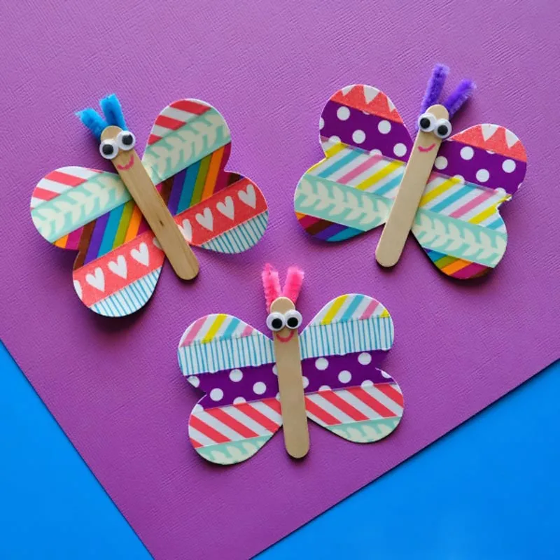 Washi tape is a fantastic art and craft material. But have you ever thought of making them into cute little butterflies? Make them using a clothespin and turn them into these cute friends. You can even turn them into magnets!