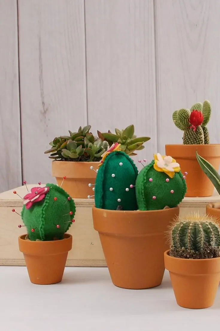Using a sewing machine, make this quick and simple cactus pin cushion. It can give your sewing space the pop of lush greenery it needed and liven up your space, while being functional!